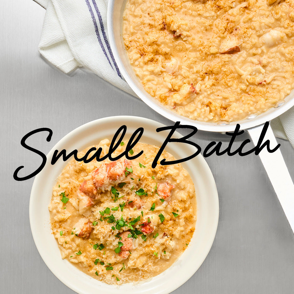 small batch logo over lobster risotto