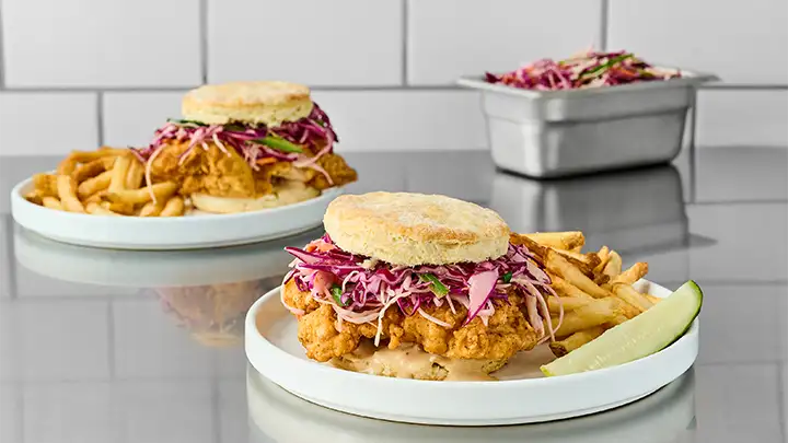 Smoky Fried Chicken Biscuit with Honey Pepper Slaw