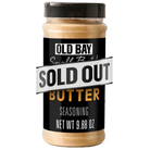 Jar of Old Bay butter seasoning with 'SOLD OUT' label on a white background